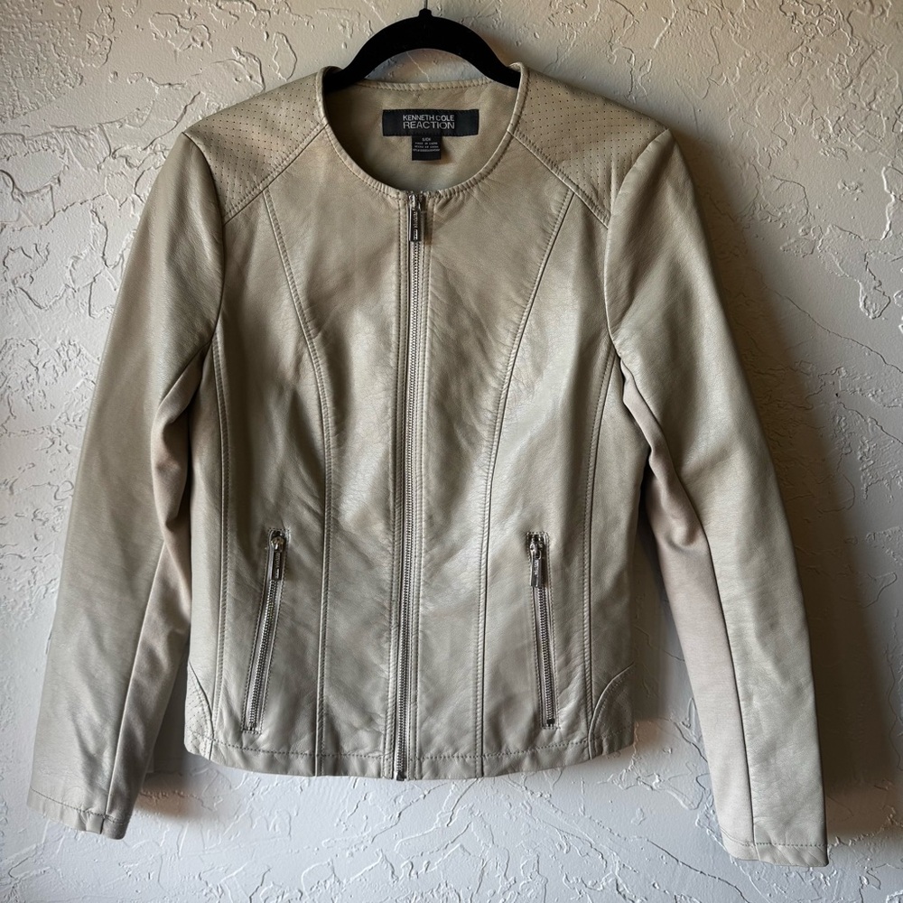 Kenneth Cole Women's Cream Leather Jacket Size Small